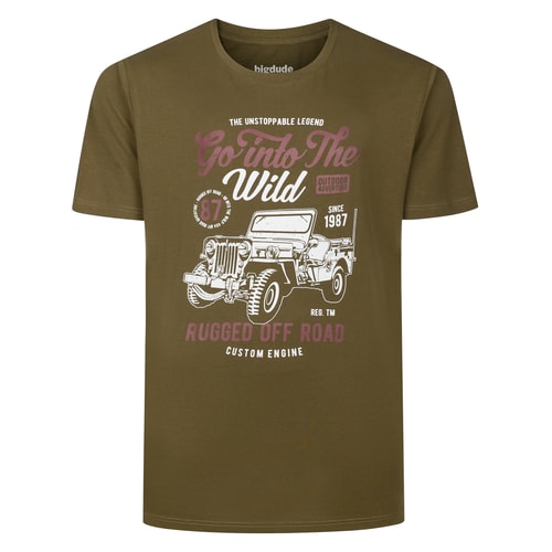 Bigdude Go Into The Wild Print T-Shirt Dark Olive